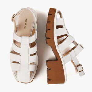 ALL BLACK Brand Womens 9.5 US 40 EU White‎ Leather Gladiator Sandals Shoes